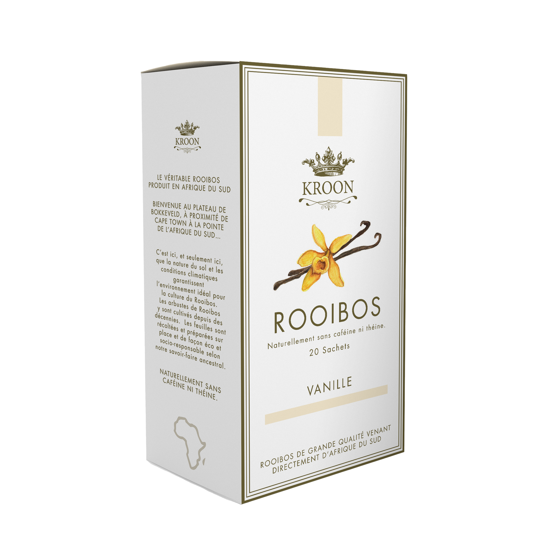 An image of a box of Kroon Vanilla Rooibos with 20 sachets