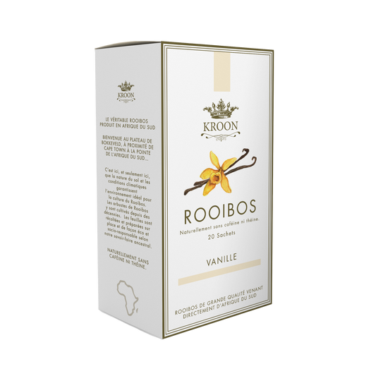 An image of a box of Kroon Vanilla Rooibos with 20 sachets